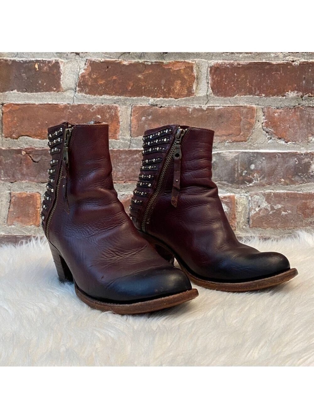 Denver Brown Studded Lady Gabriel Ankle Boots, Size 7.5
